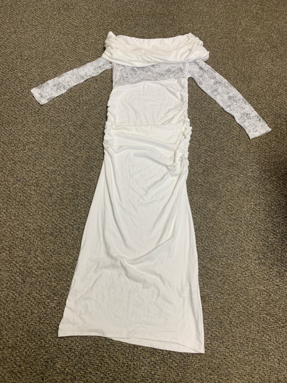 SHEIN White Off-Shoulder Lace Sleeve Maxi Gown